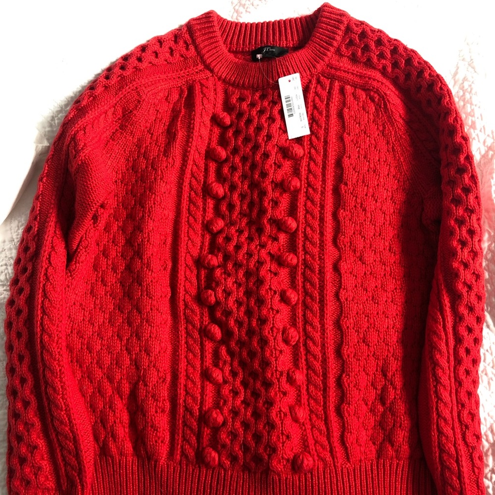 JCrew Red cable knit sweater
